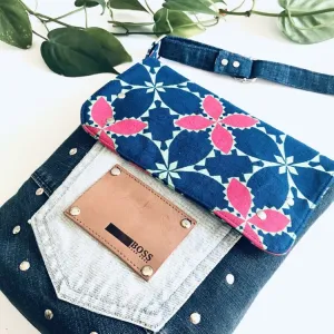 Medium Sunshine Satchel - Pink and blue floral