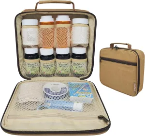 Medium Travel Pill Bottle Organizer, Medicine Bag, Carrier for Medications and Medical Supplies - Khaki Canvas (Without Lock)
