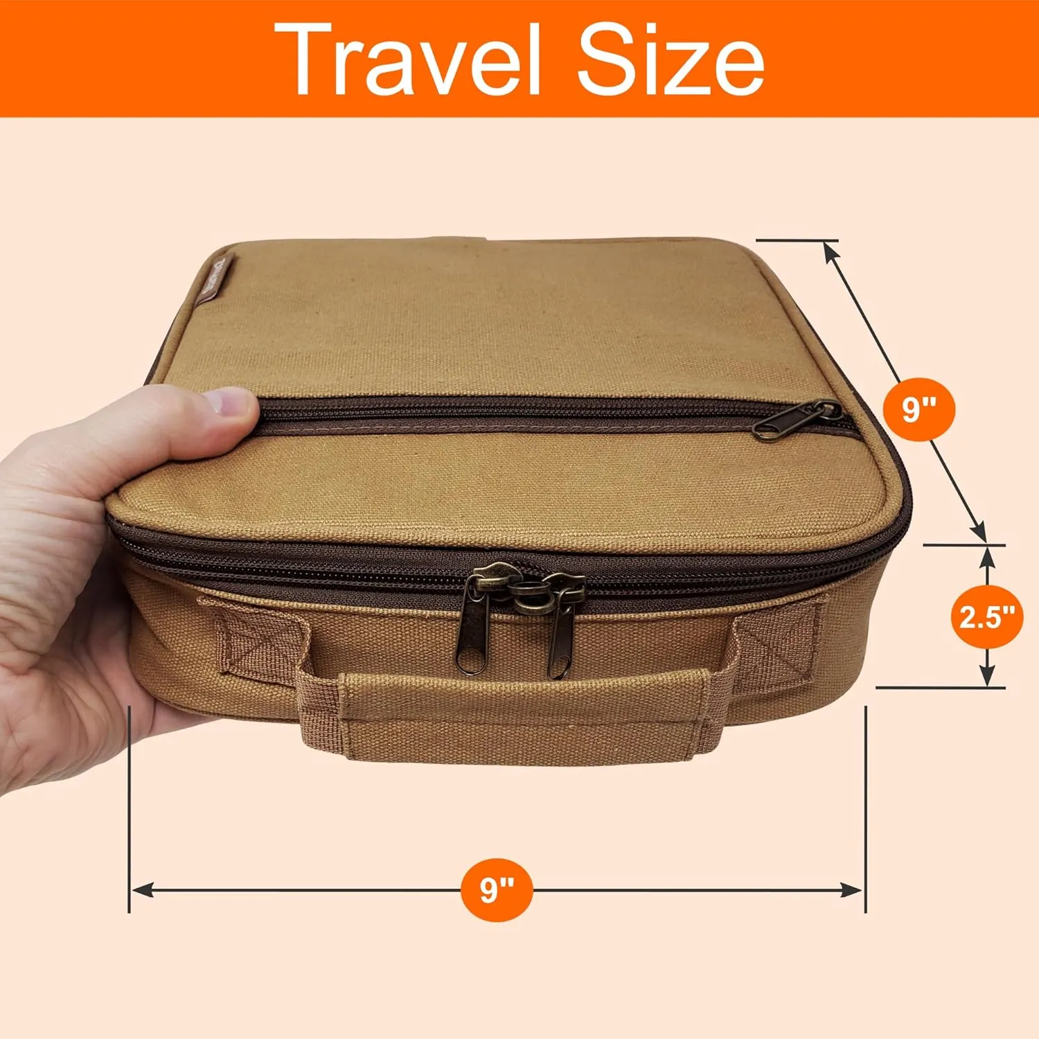 Medium Travel Pill Bottle Organizer, Medicine Bag, Carrier for Medications and Medical Supplies - Khaki Canvas (Without Lock)