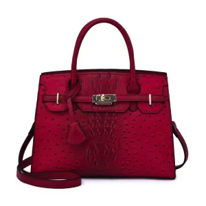 Mellow World Virginia Ostrich Embossed Maroon Satchel Bag (Women's)