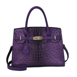 Mellow World Virginia Ostrich Embossed Purple Satchel Bag (Women's)