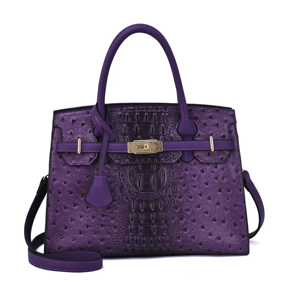 Mellow World Virginia Ostrich Embossed Purple Satchel Bag (Women's)