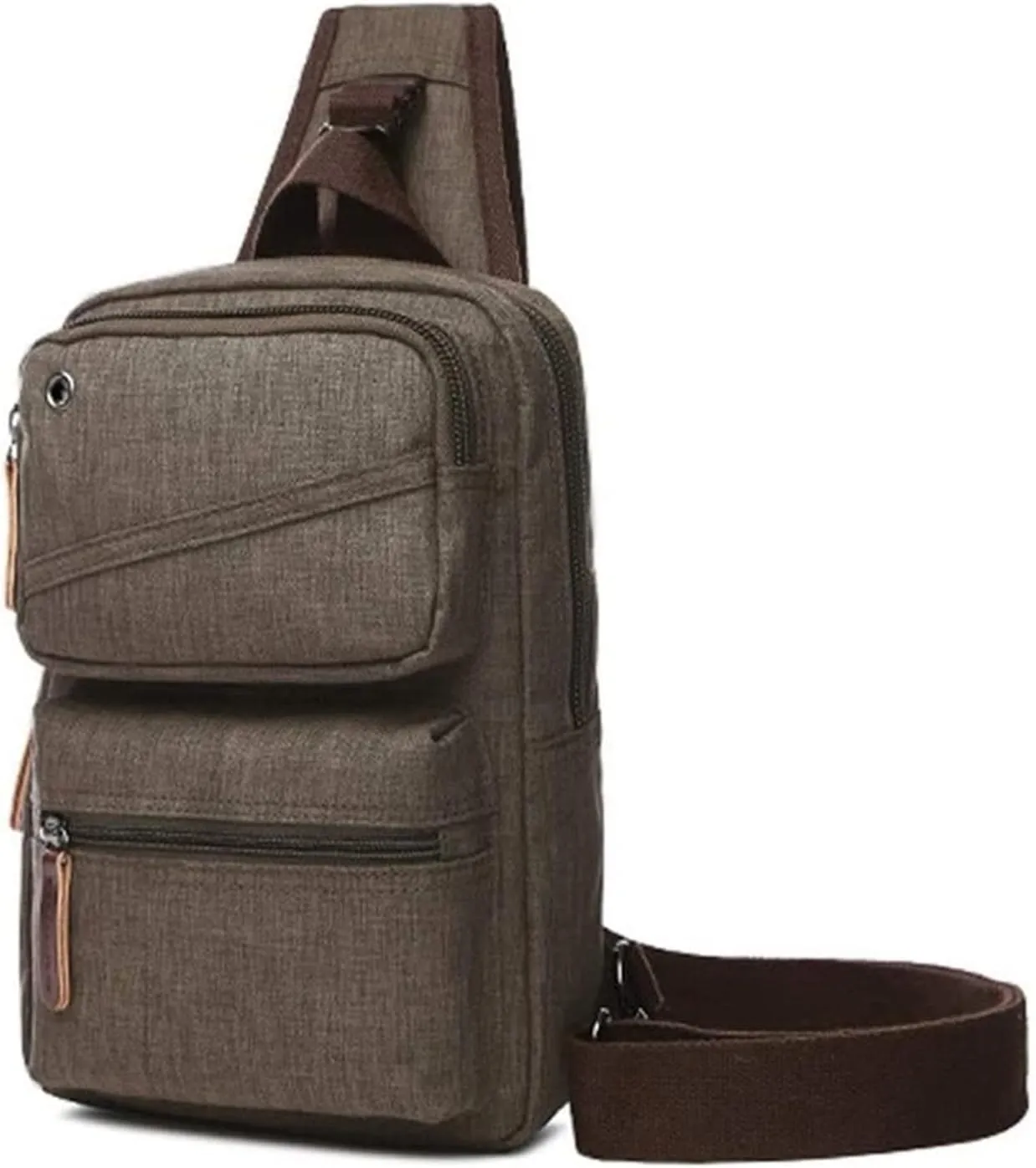Men Lightweight Sling Shoulder Crossbody Bag Casual Canvas Backpack Chest Pack Anti Theft Travel Cycling Hiking Daypack(Khaki)