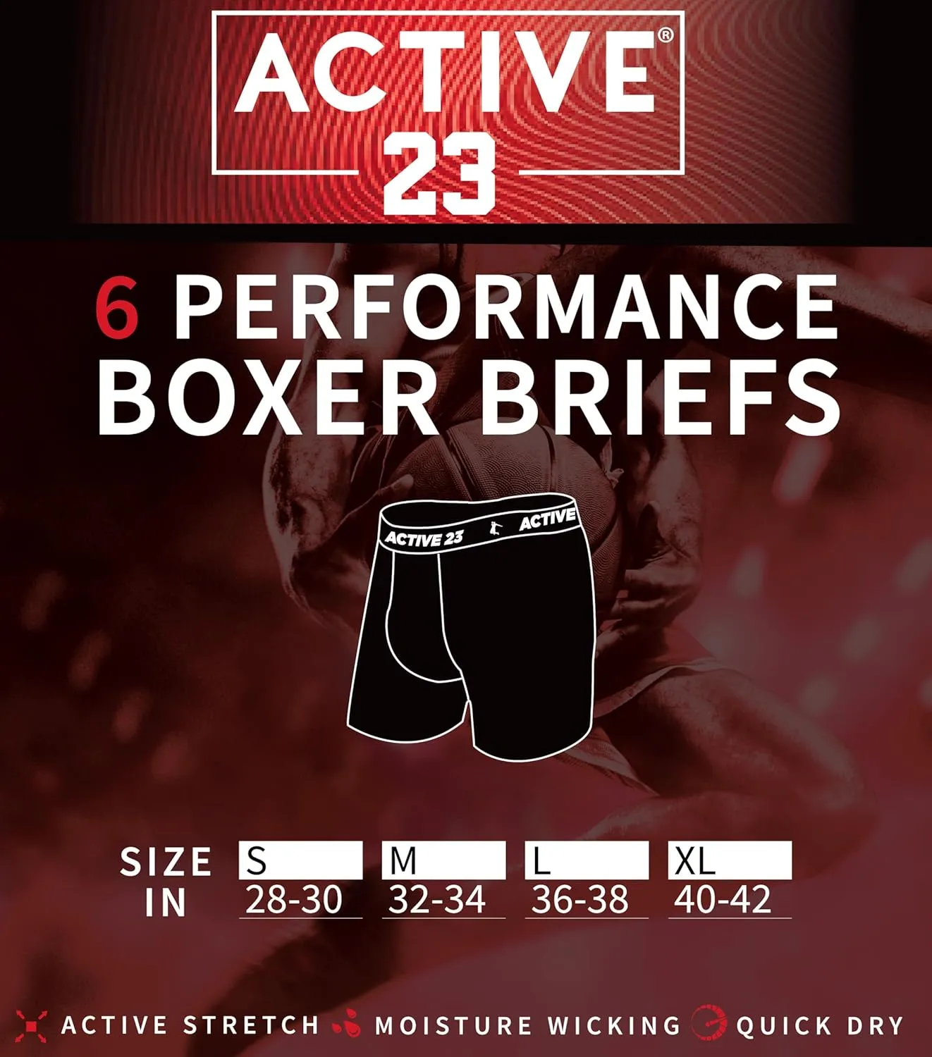 Mens 6, 8, or 10 Pack Dry Fit Performance Boxer Briefs for Men, Cooling Moisture Wicking Athletic Support Underwear