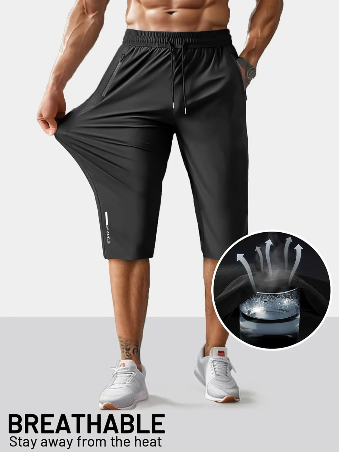 Men's Capri Pants 3/4 Long Jogger Sport Shorts,Workout/Gym/Yoga/Beach Shorts Quick Dry with Zipper Pockets