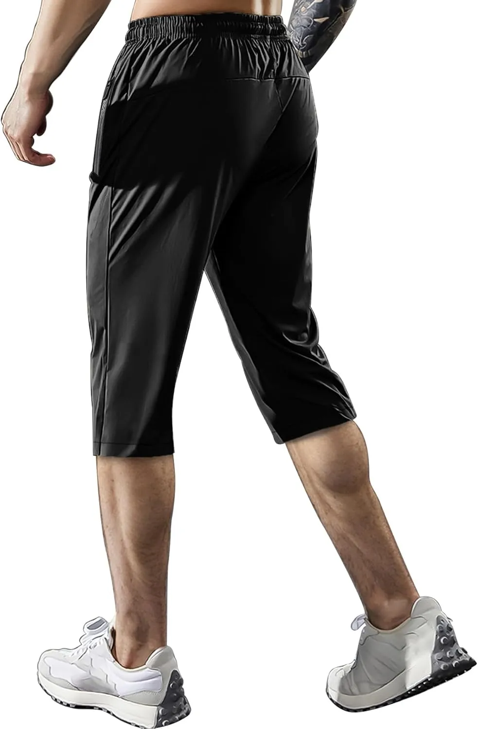Men's Capri Pants 3/4 Long Jogger Sport Shorts,Workout/Gym/Yoga/Beach Shorts Quick Dry with Zipper Pockets