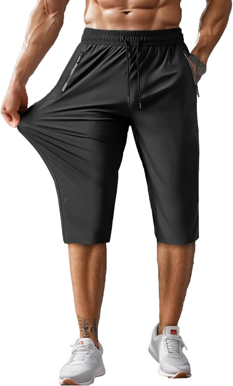 Men's Capri Pants 3/4 Long Jogger Sport Shorts,Workout/Gym/Yoga/Beach Shorts Quick Dry with Zipper Pockets