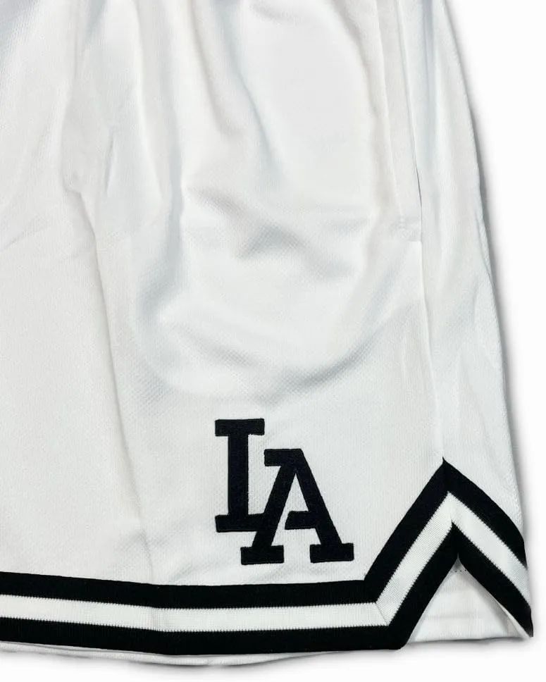 Men's Letter Graphic Los Angeles Basketball Print Workout Waist Mesh Shorts Casual Cool Track Shorts Athletic Gym Shorts