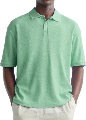 Men's Polo Shirts Short Sleeve Moisture Wicking Athletic Tennis Golf Polos Textured 1/4 Button Down Collared Tops