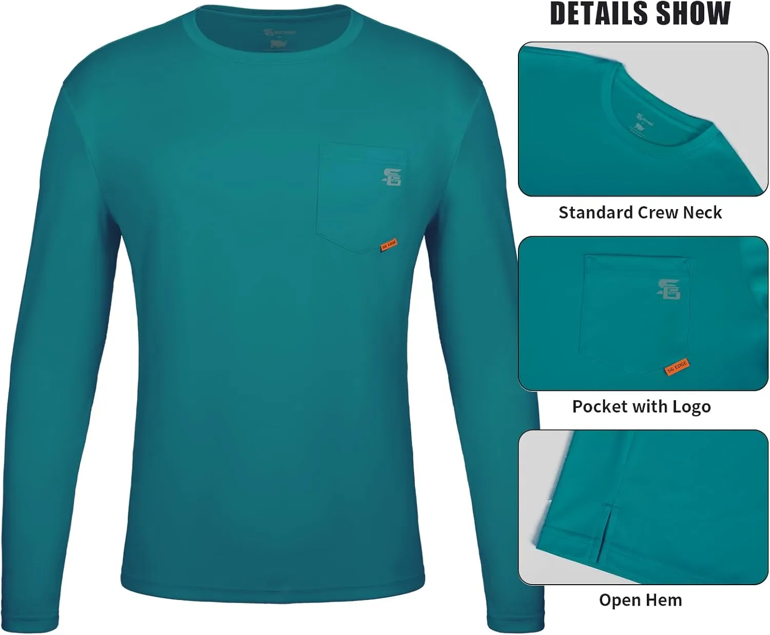 Men's Rash Guard Shirts UPF 50  Moisture Wicking Long Sleeve Chest Pocket Quick Dry Lightweight