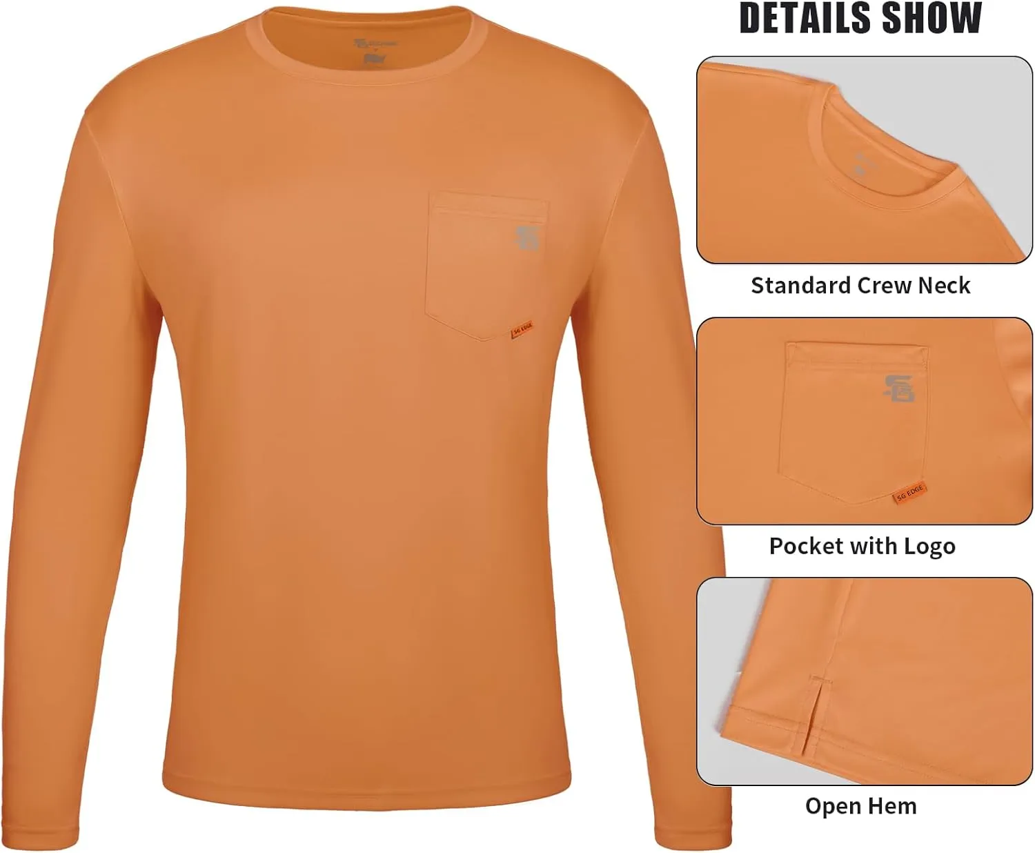 Men's Rash Guard Shirts UPF 50  Moisture Wicking Long Sleeve Chest Pocket Quick Dry Lightweight