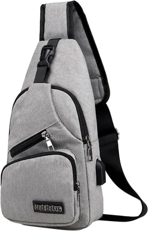 Mens Sling Bag,Crossbody Sling Bag with USB Charger Hole Multipurpose Backpack Casual Chest Bag Hiking Daypack Outdoor (Gray)