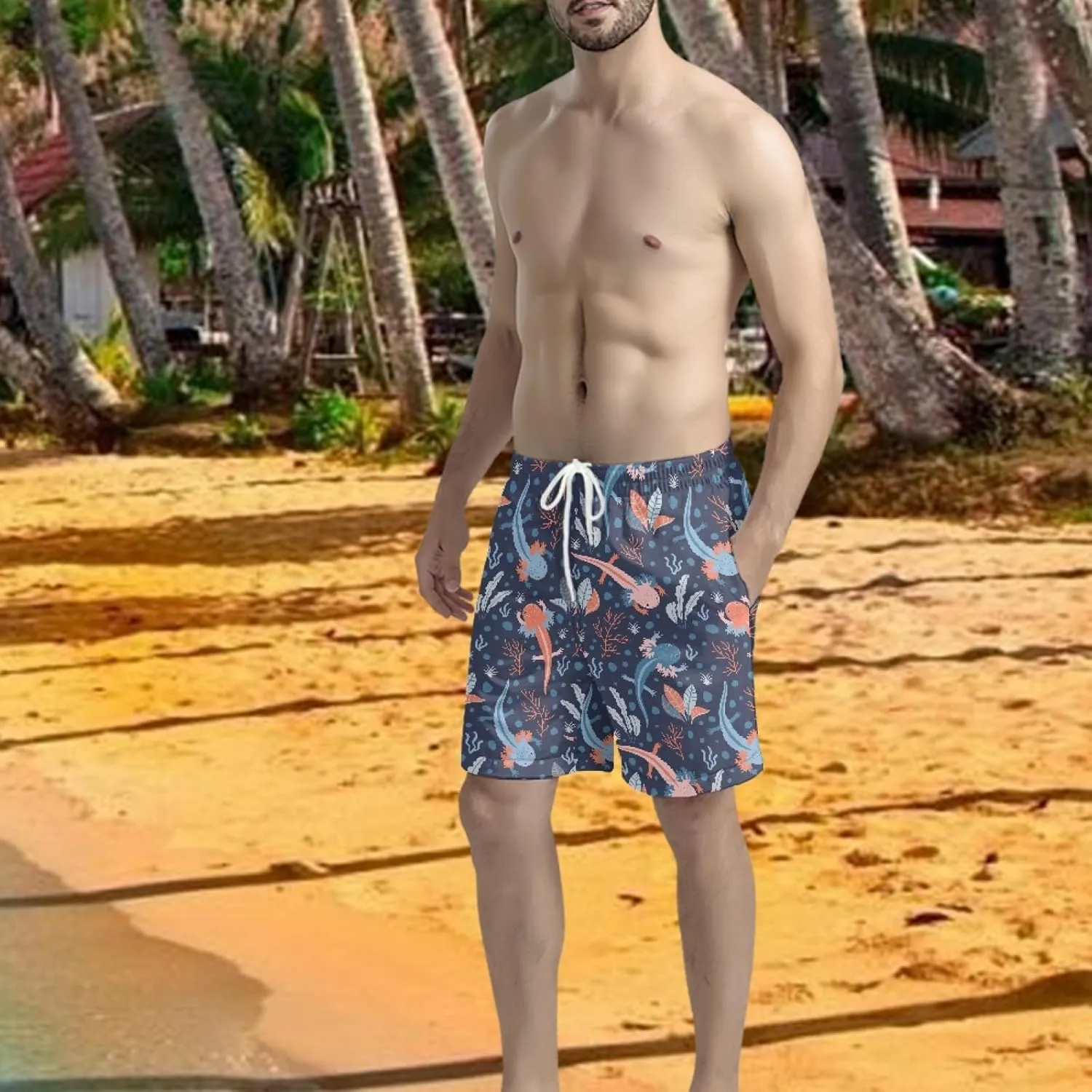 Men's Swim Trunk,Fashion Quick-Dry Beach Board Shorts with Mesh Lining Pockets