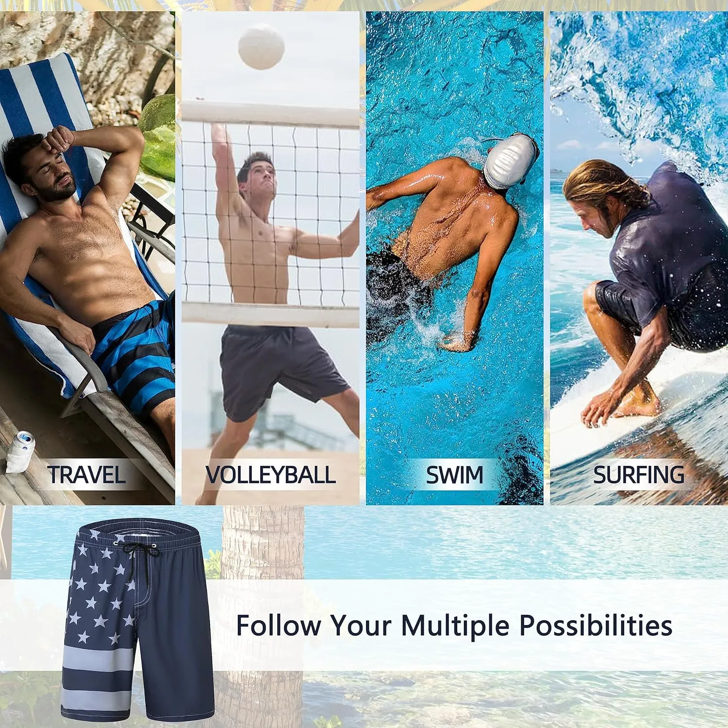 Mens Swim Trunks Quick Dry Board Shorts with Mesh Lining, Breathable Surf Beach Shorts Swimwear Bathing Suits