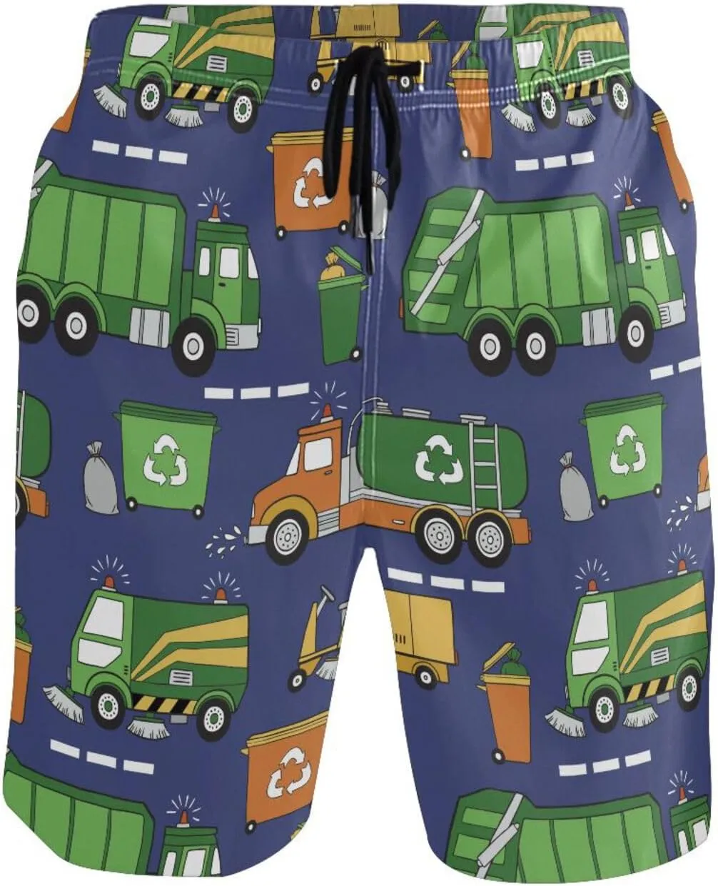 Men's Swim Trunks Quick Dry Swimming Shorts with Mesh Lining Hand Drawn Garbage Trucks Swimsuit Trunks