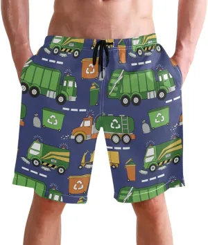 Men's Swim Trunks Quick Dry Swimming Shorts with Mesh Lining Hand Drawn Garbage Trucks Swimsuit Trunks