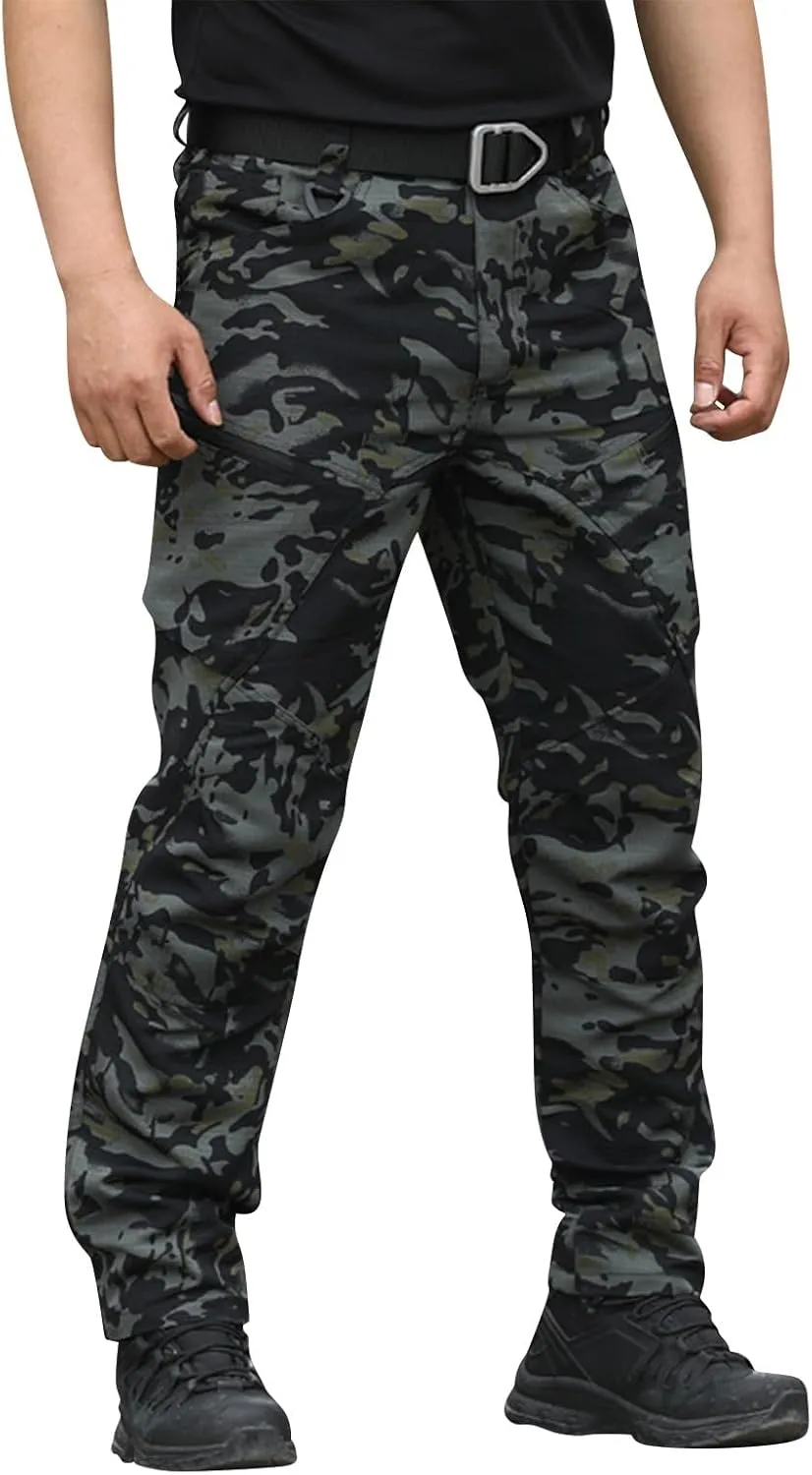 Mens Tactical Pants Camo Hiking Stretch Pants Hunting Construction Moisture Wicking Pant with Pockets