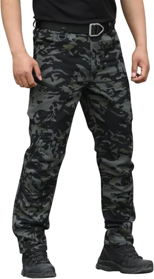 Mens Tactical Pants Camo Hiking Stretch Pants Hunting Construction Moisture Wicking Pant with Pockets