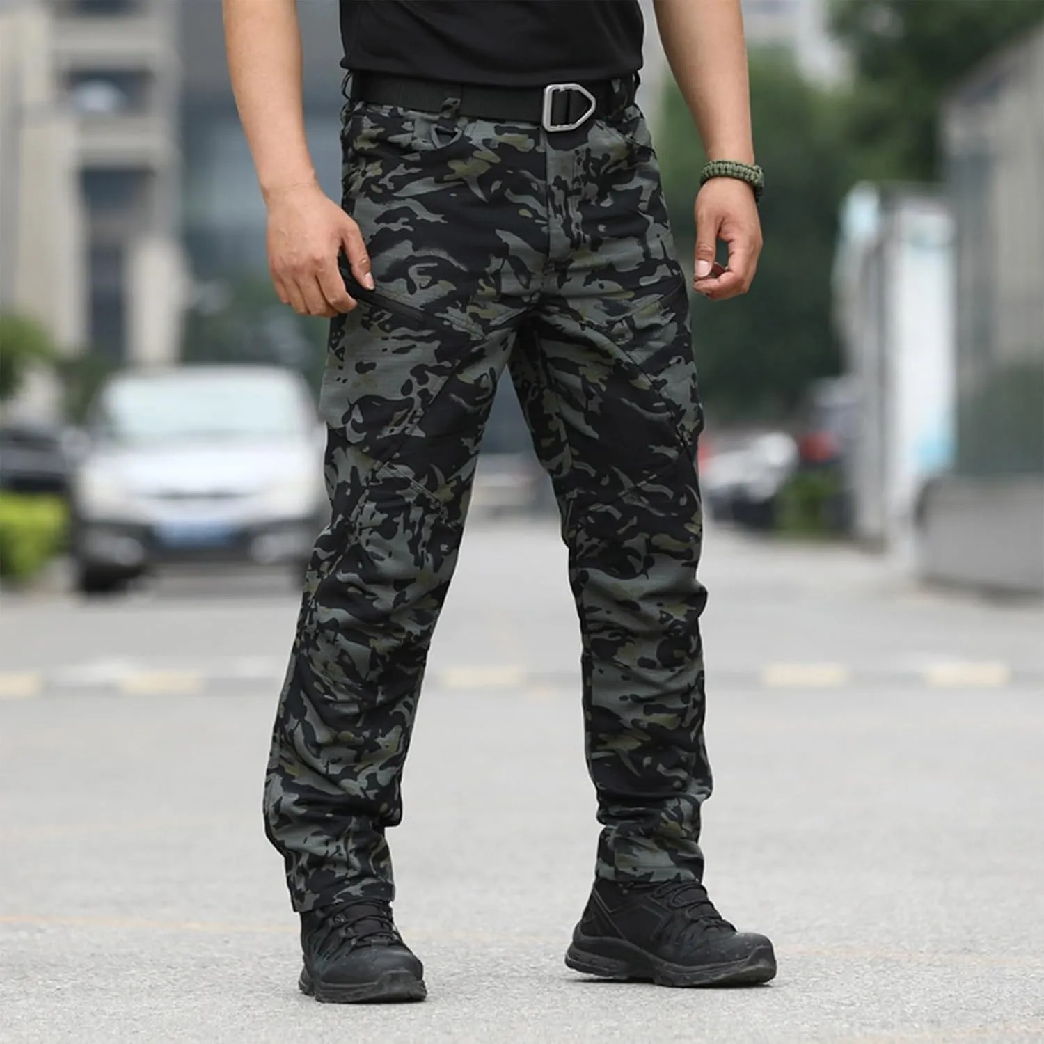 Mens Tactical Pants Camo Hiking Stretch Pants Hunting Construction Moisture Wicking Pant with Pockets
