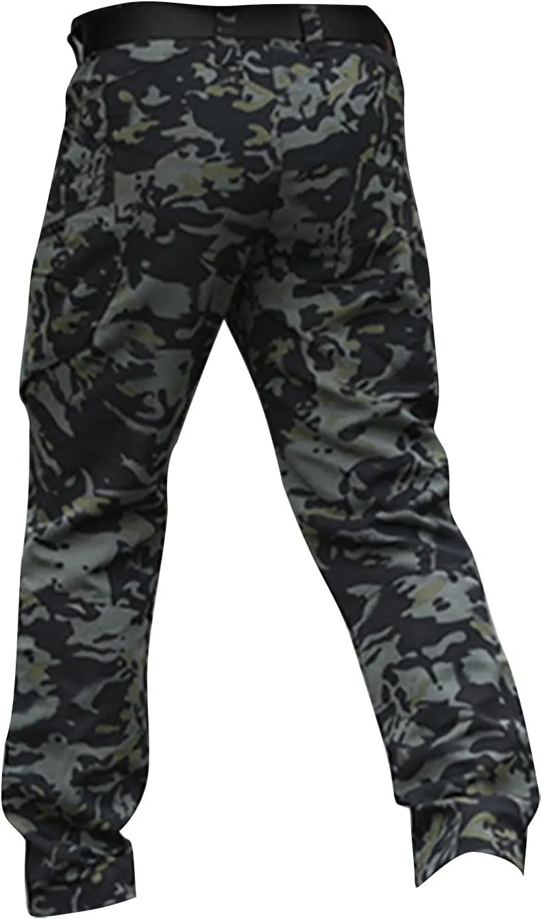 Mens Tactical Pants Camo Hiking Stretch Pants Hunting Construction Moisture Wicking Pant with Pockets