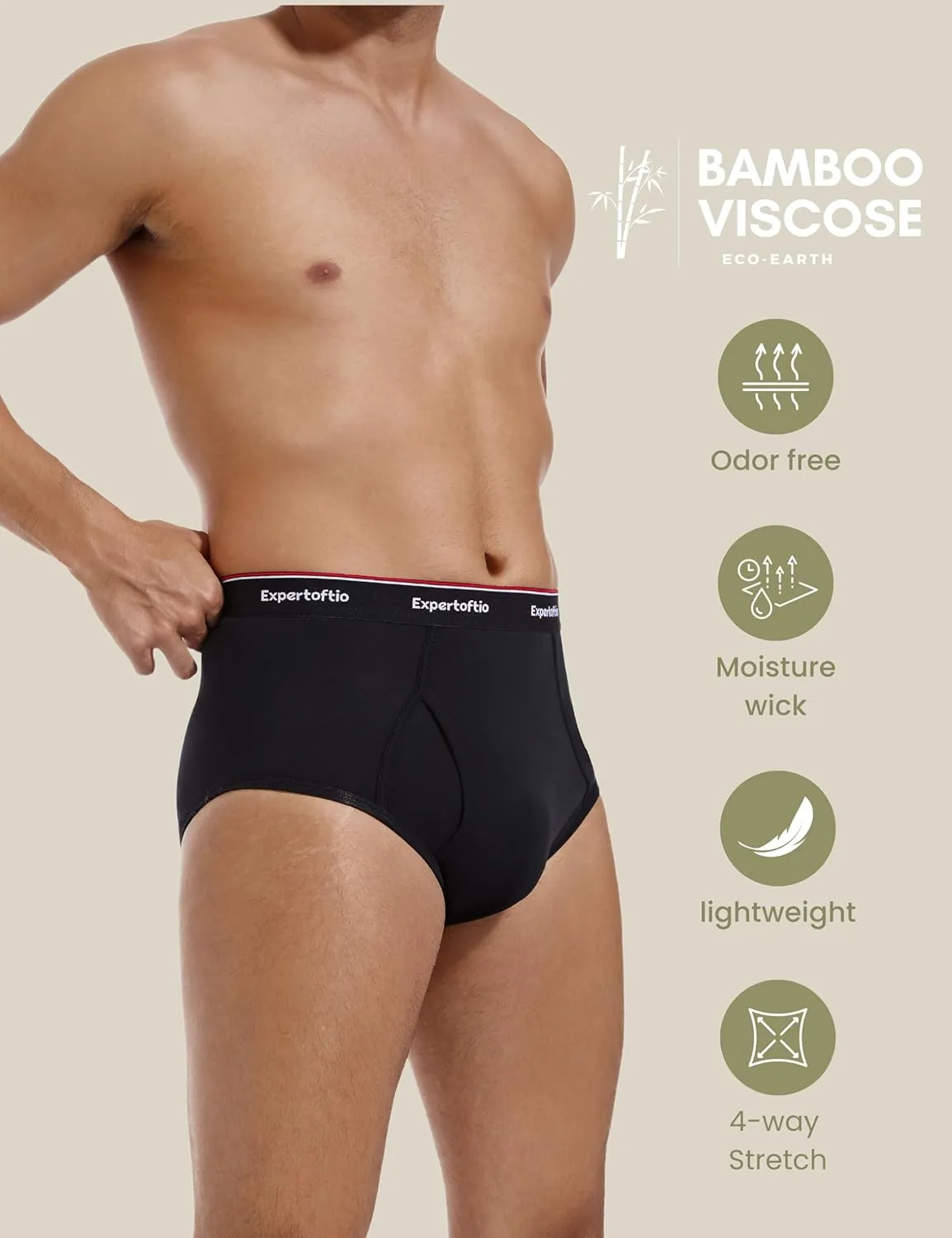 Men's Underwear Briefs Viscose from Bamboo Full Rise, Moisture Wicking Tagless Underwear for Men Pack Comfort Fly
