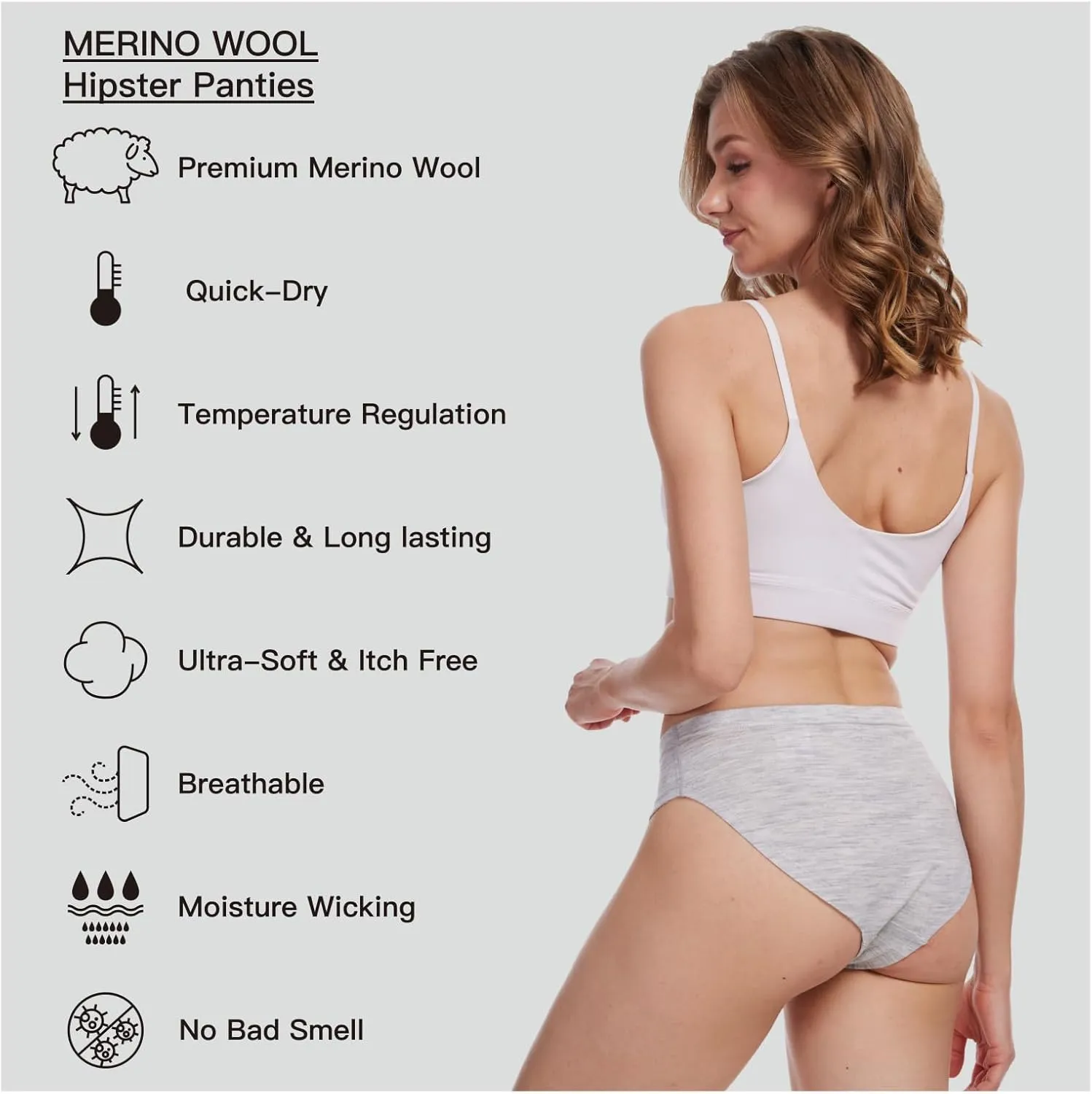 MERINNOVATION Women's Underwear Merino Wool Hipster Panties 2 Pack Soft Breathable Ladies Wool Briefs Moisture Wicking