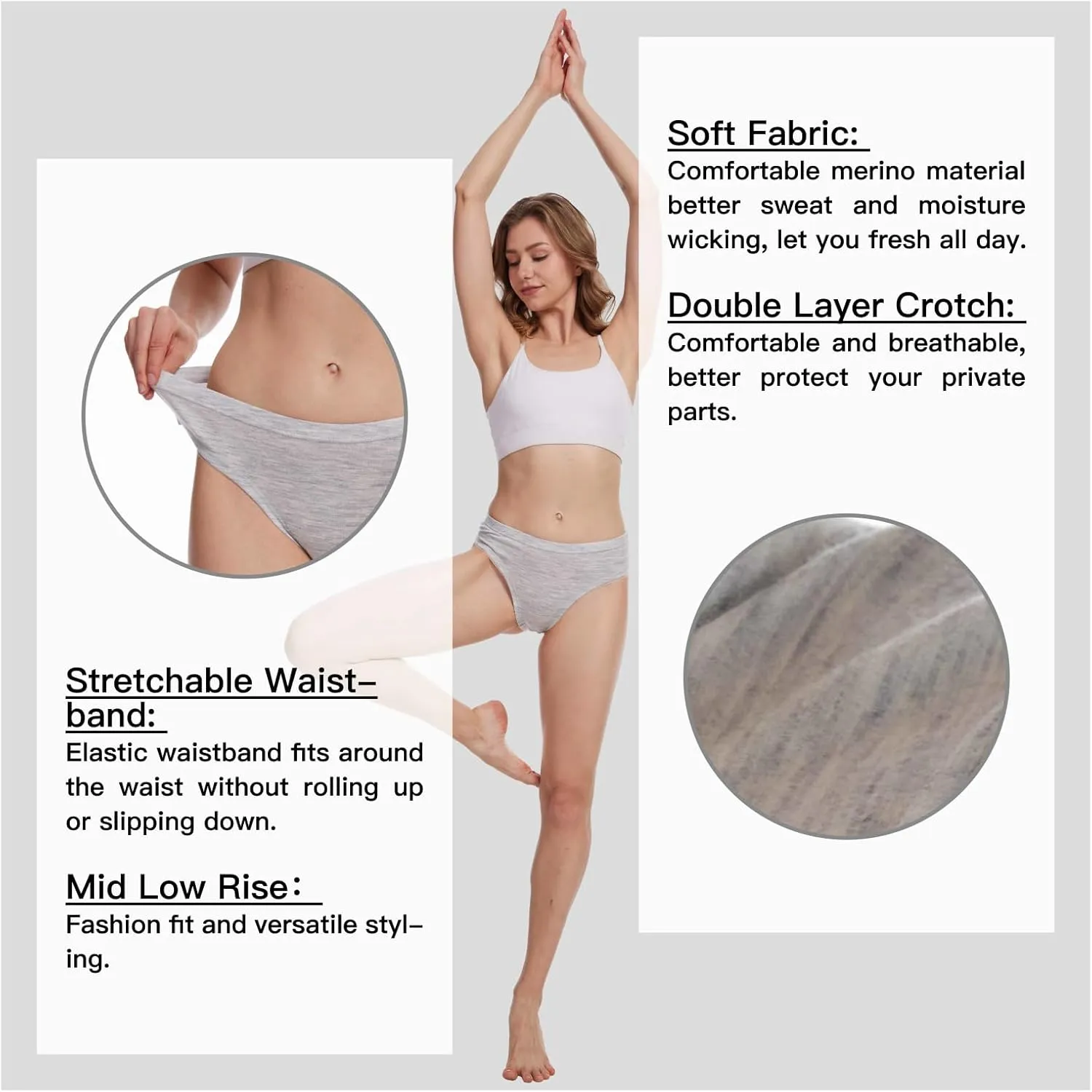 MERINNOVATION Women's Underwear Merino Wool Hipster Panties 2 Pack Soft Breathable Ladies Wool Briefs Moisture Wicking