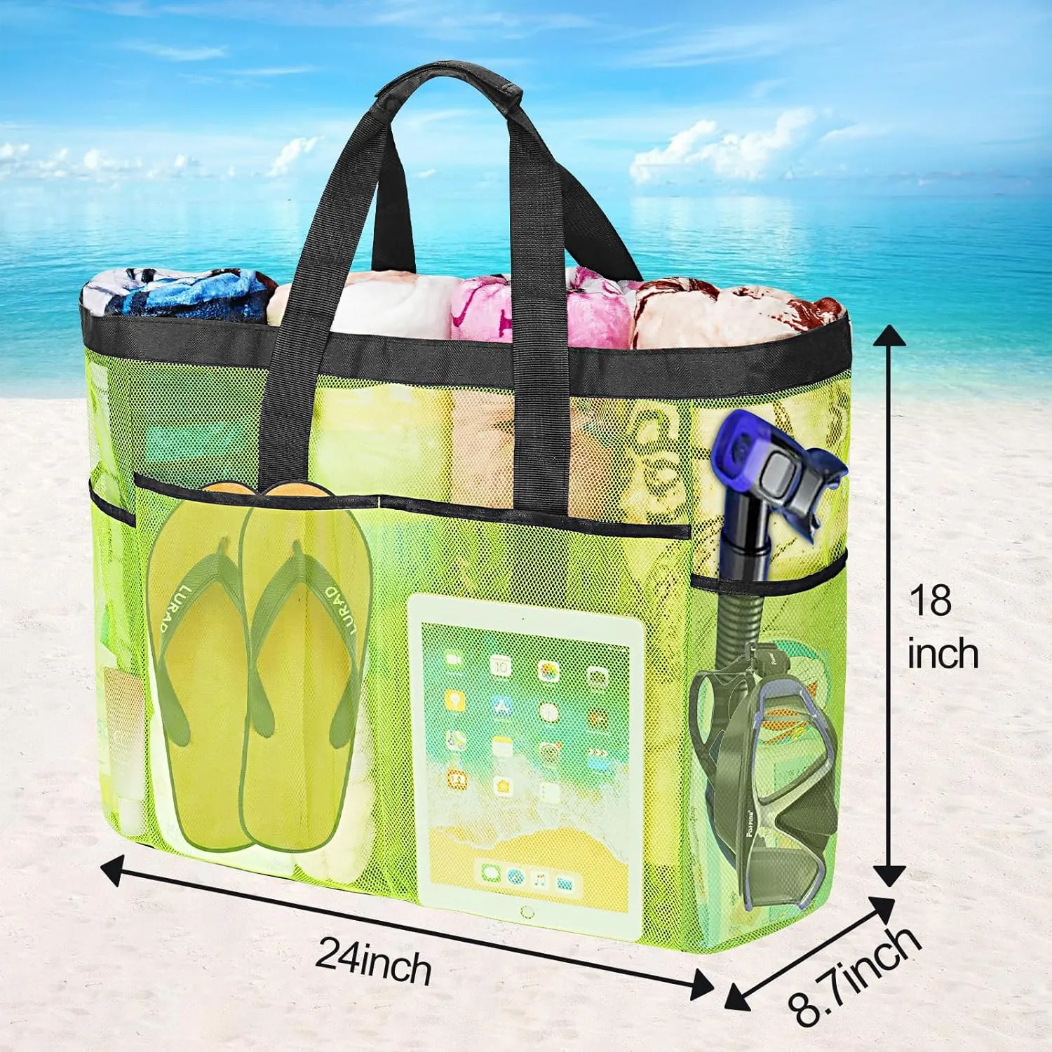 Mesh Beach Bags for Women - Plus Waterproof Sandproof Tote Bag