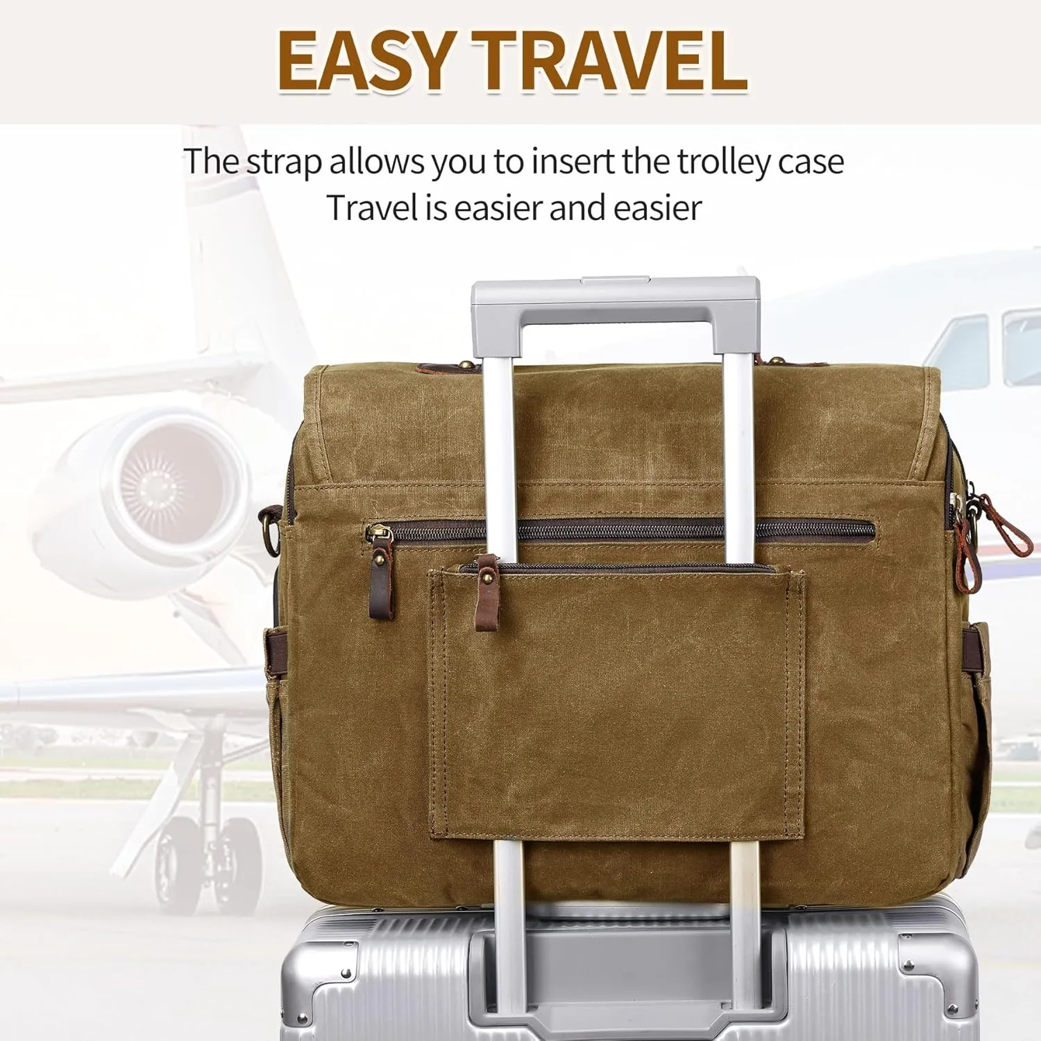 Messenger Bag for Men 15.6 Inch Vintage Canvas Genuine Leather Briefcase for Men Laptop Bag Satchel Shoulder Bag