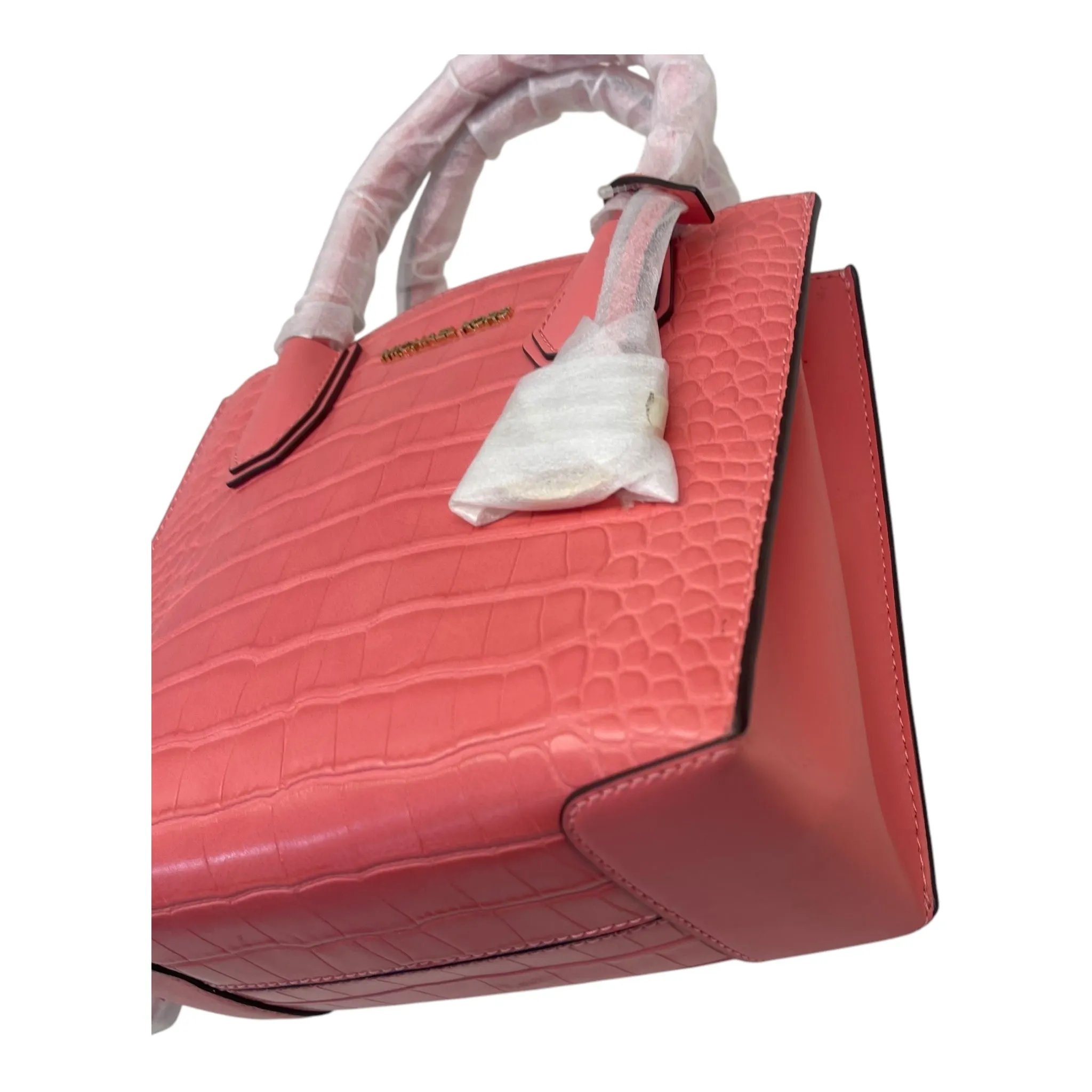Michael Kors Peach Croc Embossed Leather Mercer Tote Bag