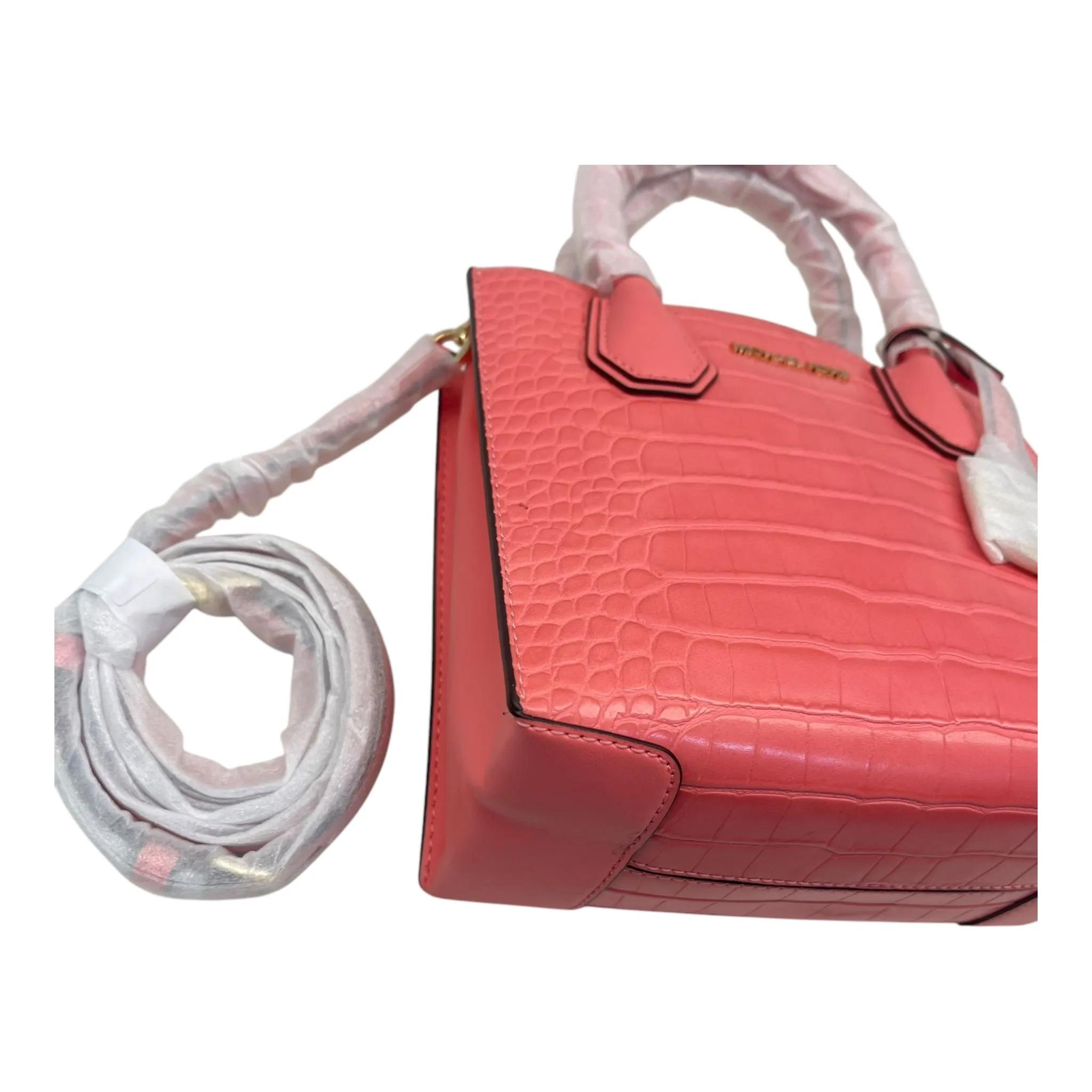 Michael Kors Peach Croc Embossed Leather Mercer Tote Bag