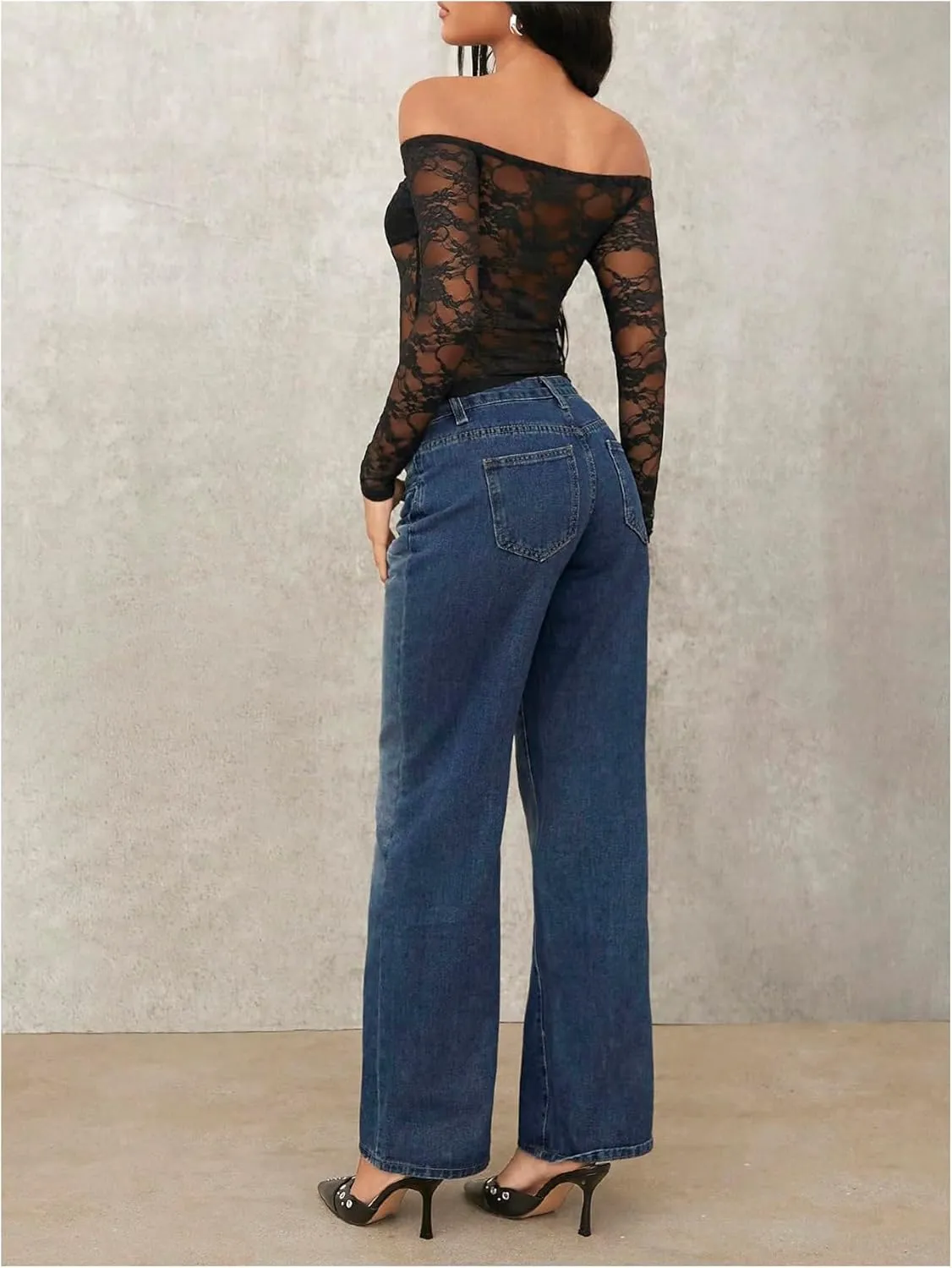 Milumia Women's Sexy Sheer Mesh Off The Shoulder Lace Long Sleeve Top Y2K Rave