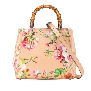 Mini Calfskin Blooms Bamboo Shopper Satchel