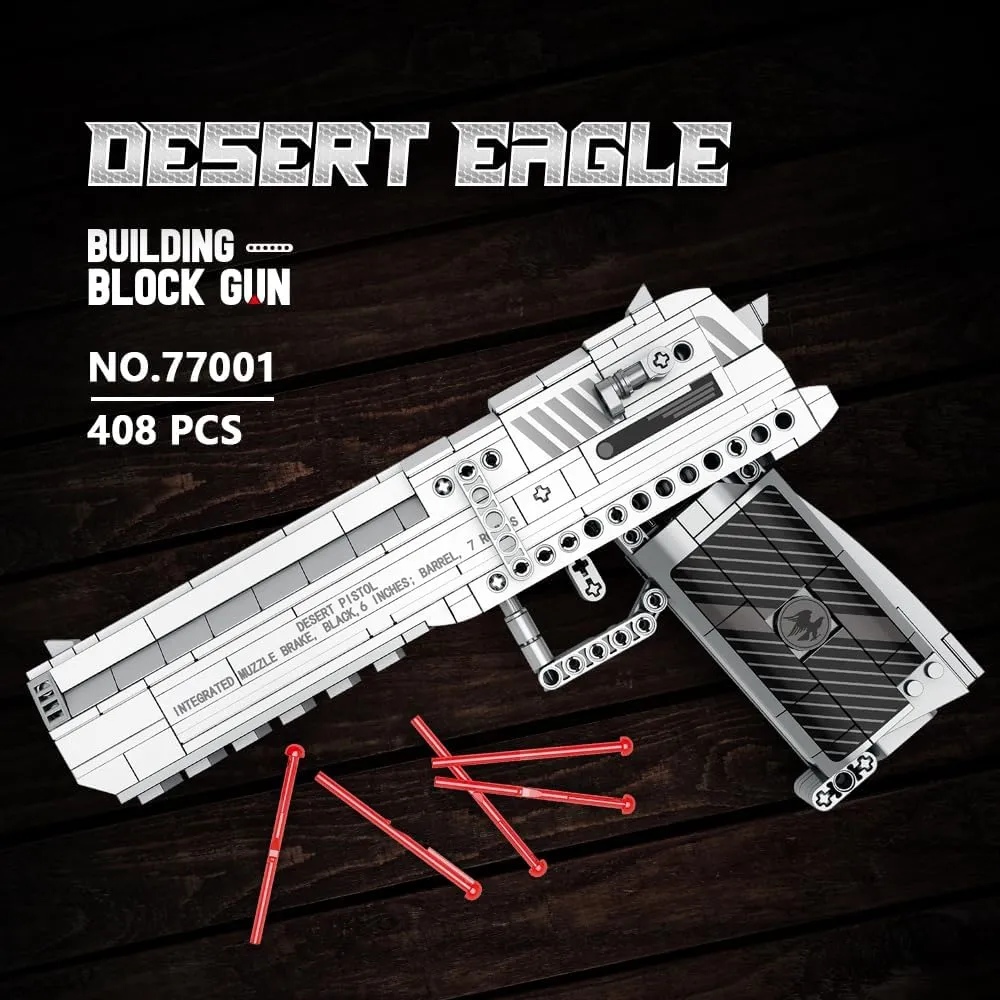 MISINI 77001 Desert Eagle Pistol Building Block, 408 PCS Gun Model kit with Shooting Function, Machine Gun Military Weapon Building Set for Military Hobby Collectors and 6 