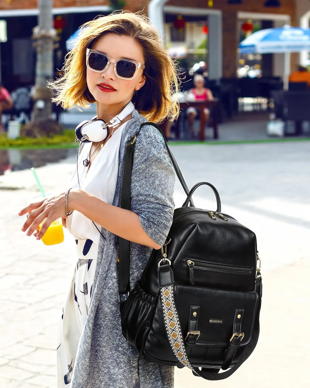 Missnine Backpack Purse for Women, PU Leather Travel Backpack, Designer Shoulder Bag, Ladies Convertible Satchel Bags