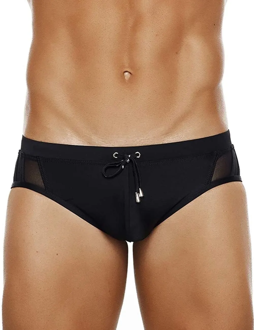 MIZOK Men's Swimwear Sexy Low Rise Bikini Briefs Quick Dry Swimsuit with Drawstring