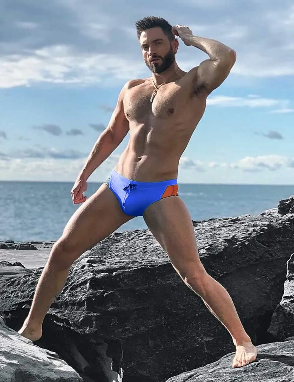 MIZOK Men's Swimwear Sexy Low Rise Bikini Briefs Quick Dry Swimsuit with Drawstring
