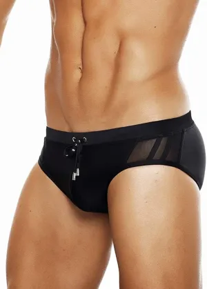 MIZOK Men's Swimwear Sexy Low Rise Bikini Briefs Quick Dry Swimsuit with Drawstring