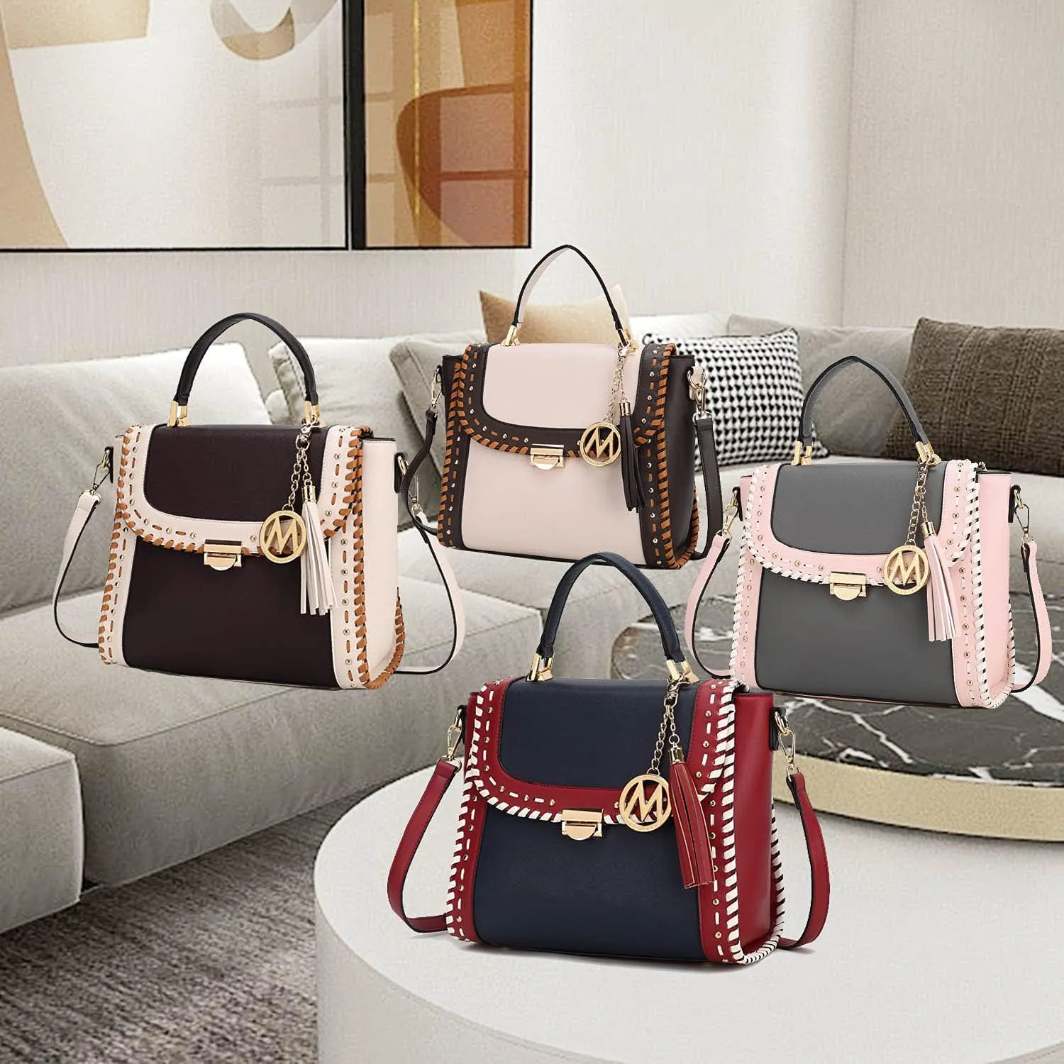 MKF Collection Crossbody Bag for Women, Vegan Leather Satchel Bags Top Handle Shoulder Bag Handbag Purse by Mia K