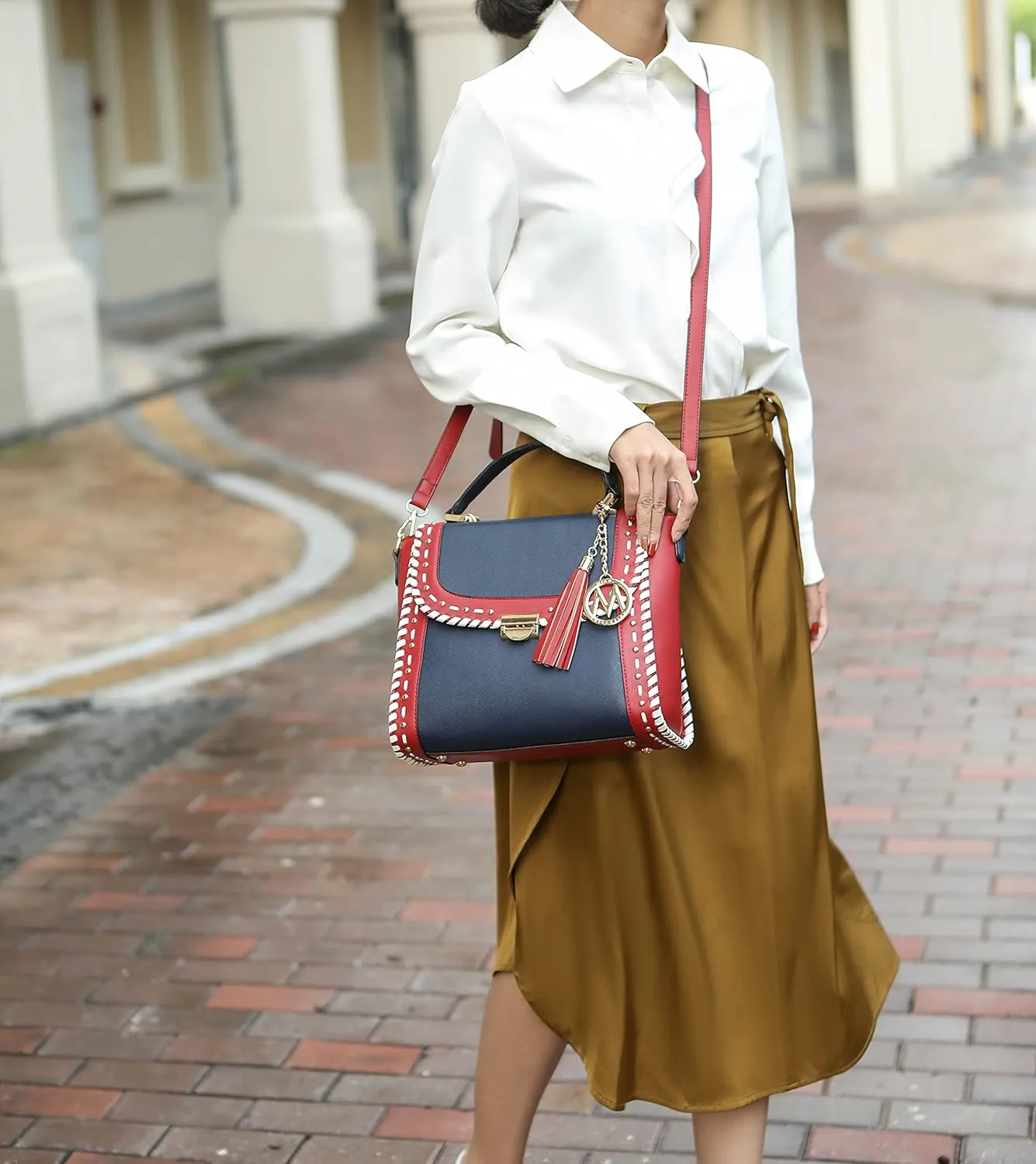 MKF Collection Crossbody Bag for Women, Vegan Leather Satchel Bags Top Handle Shoulder Bag Handbag Purse by Mia K