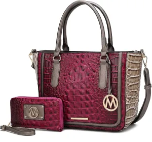 MKF Collection Satchel Bag for Women’s Crocodile Embossed Vegan leather Crossbody Tote Handbag Top-Handle Purse by Mia K