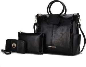 MKF Collection Shoulder Bag for Women, Crossbody Purse & Wristlet: PU Leather Satchel Pocketbook 3 PCs Handbag Set
