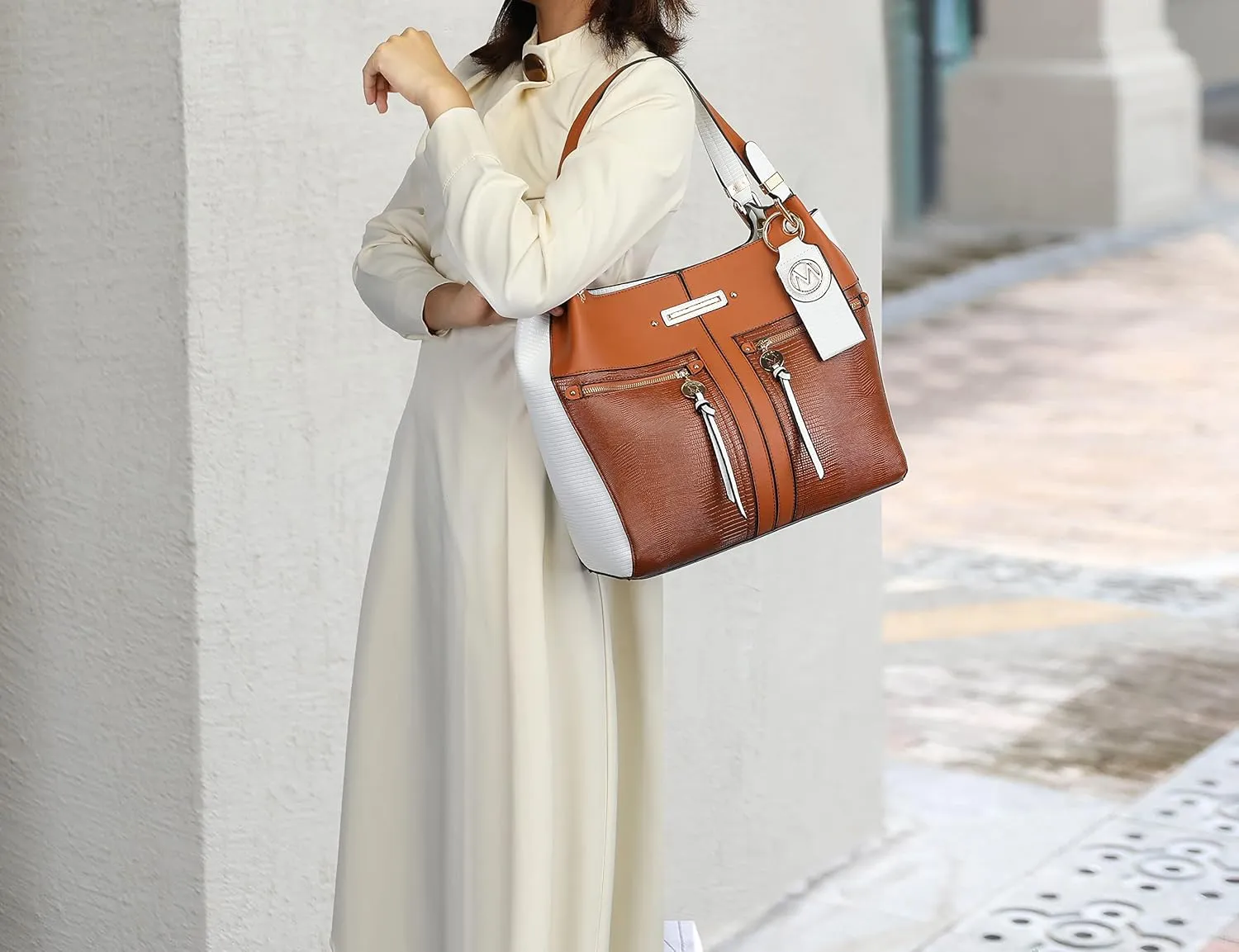 MKF Collection Tote Bag for Women, Vegan Leather Shoulder Bag Handbag Lady Fashion Top Handle Satchel Bag by Mia K