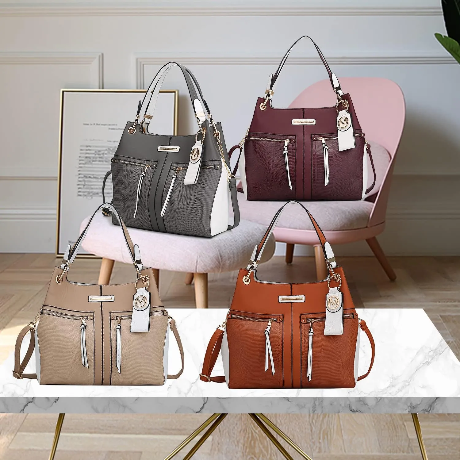 MKF Collection Tote Bag for Women, Vegan Leather Shoulder Bag Handbag Lady Fashion Top Handle Satchel Bag by Mia K