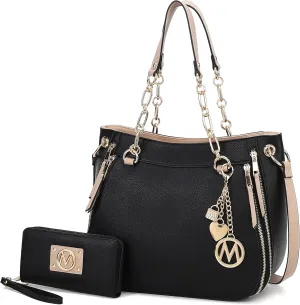 MKF Collection Tote Handbag with Wristlet Wallet, Vegan Leather Crossover Women’s Shoulder bag Purse