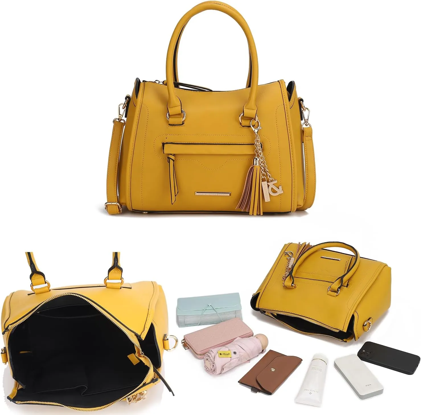 MKF Collection Women's Shoulder Bag, PU Leather Purse, Satchel Bag Crossbody Strap, Top Handle Large Handbag by Mia K