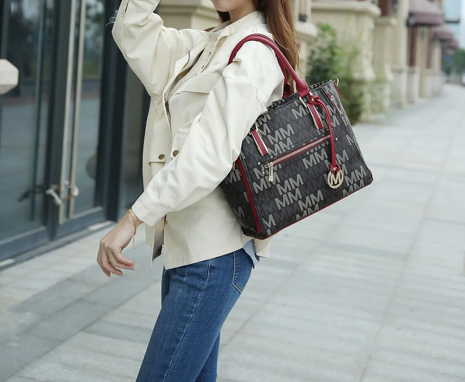 MKF Crossbody Shoulder Bag for Women – PU Leather Top Handle Pocketbook – Roomy Tote Satchel Handbag Purse M Charm