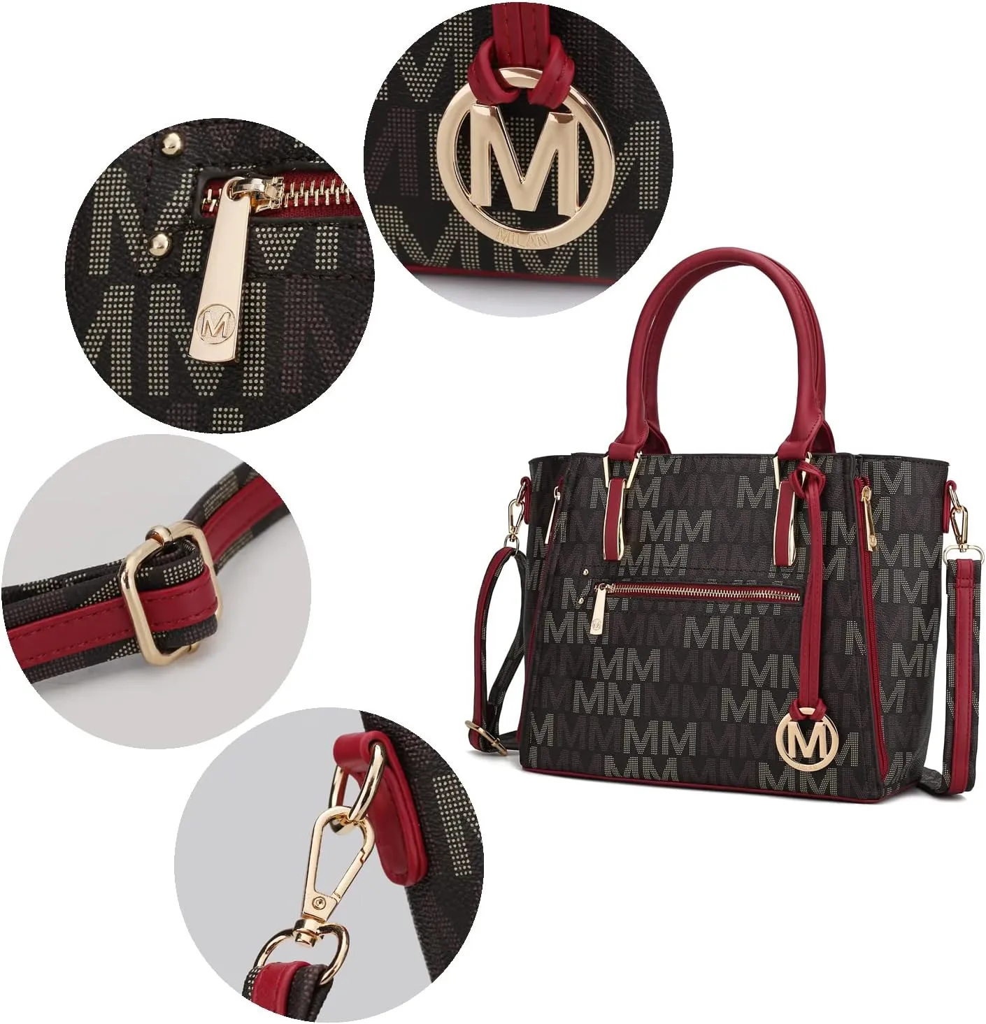 MKF Crossbody Shoulder Bag for Women – PU Leather Top Handle Pocketbook – Roomy Tote Satchel Handbag Purse M Charm