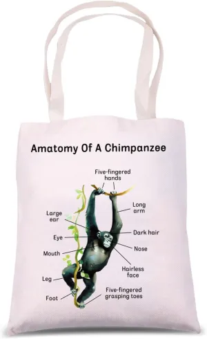 MNIGIU Chimpanze Anatomy Shoulder Bag Chimpanze Lover Gift Chimp Ape Tote Bag Primate Monkey Theme Gift