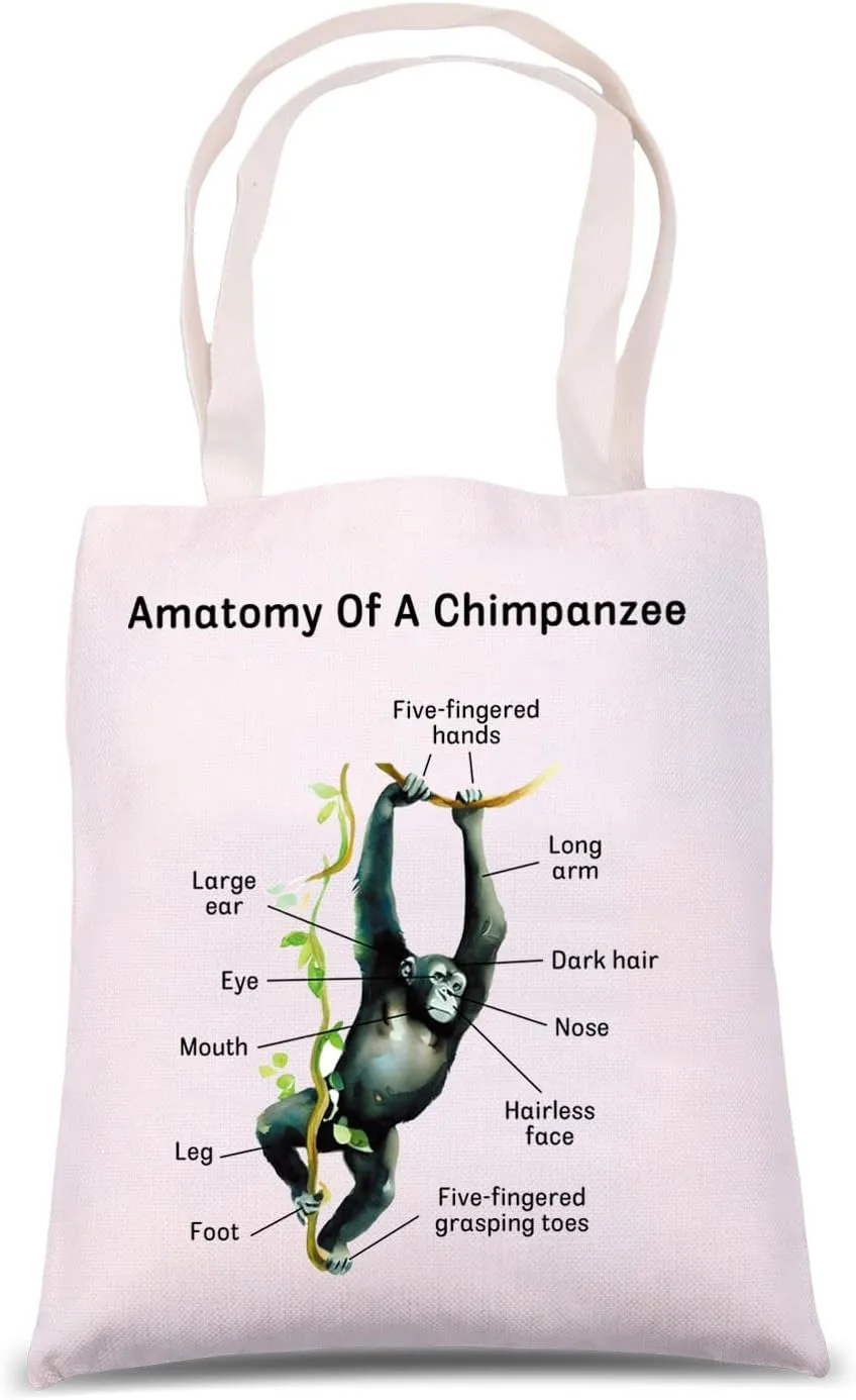 MNIGIU Chimpanze Anatomy Shoulder Bag Chimpanze Lover Gift Chimp Ape Tote Bag Primate Monkey Theme Gift